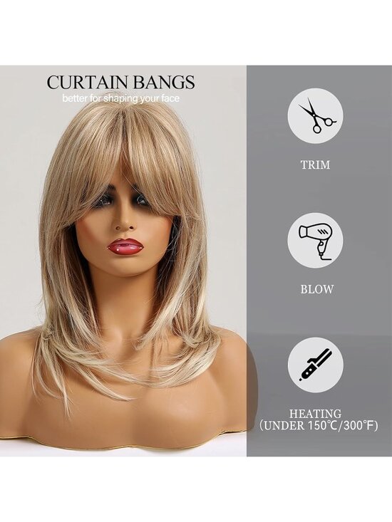 Women Blonde Heat Resistant Long Curly Shoulder Length Synthetic Wigs main image 5